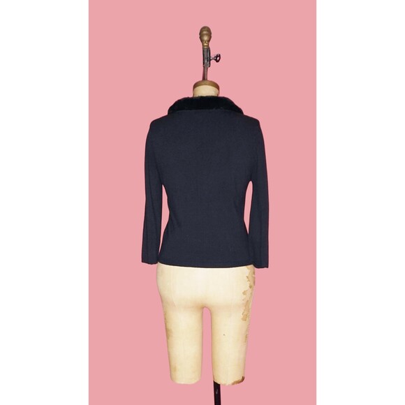 1990s-Y2K. TAKEOUT FAUX FUR Plush Soft Collar Black Cardigan Sweater. S-M - Picture 3 of 7